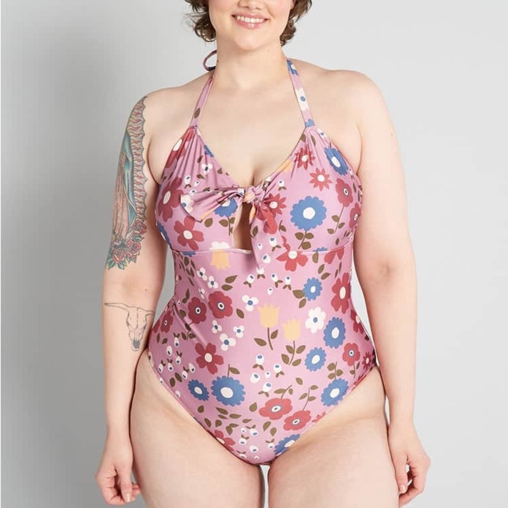ModCloth Reese Pink and Blue Floral One-Piece Swimsuit NWT